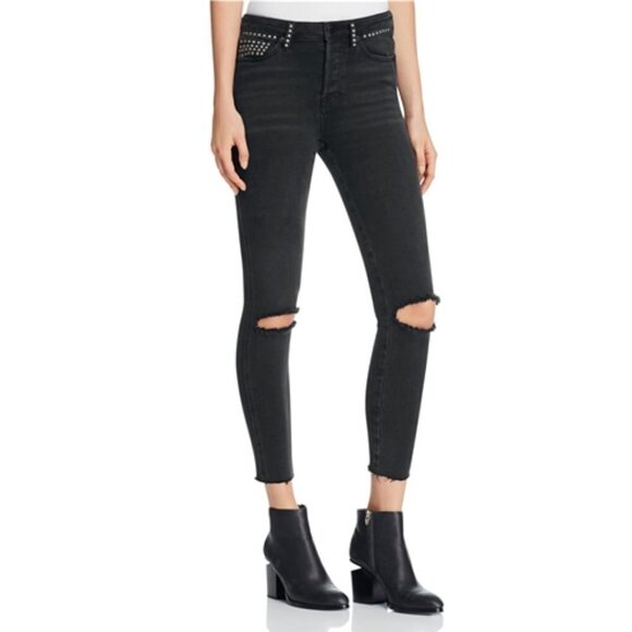 Free People Black Rip Studded Skinny Jeans - Picture 1 of 10